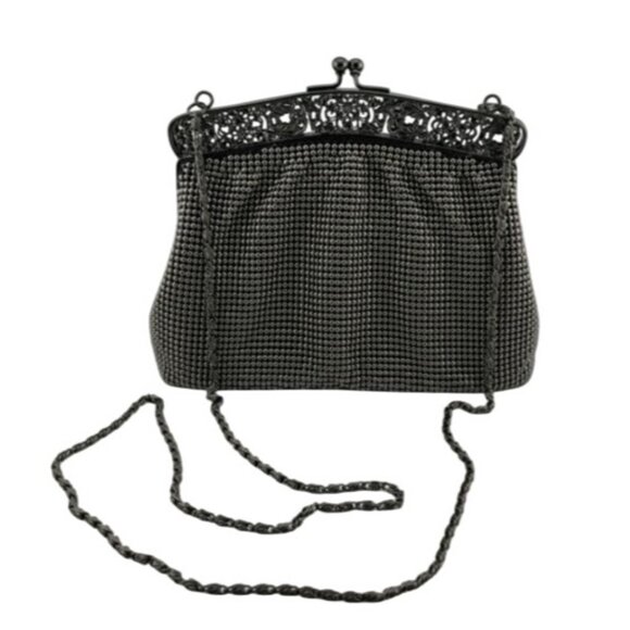 Vintage Talbots Black Mesh Evening Bag  Chain Strap & Kiss Lock Closure gray - Picture 1 of 15